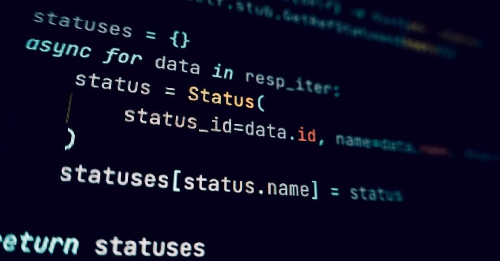 Detailed view of programming code in a dark theme on a computer screen.